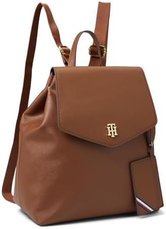 Tommy Hilfiger Women's Gia Ii Gifting Hang Tag Medium Envelope Flap Backpack W/Hangoff-high Shine Saffiano Pvc Tommy Hilfiger