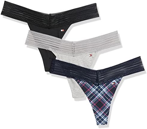 Tommy Hilfiger Women's Cotton Lace Thong Underwear Panties, Multi-pack Tommy Hilfiger