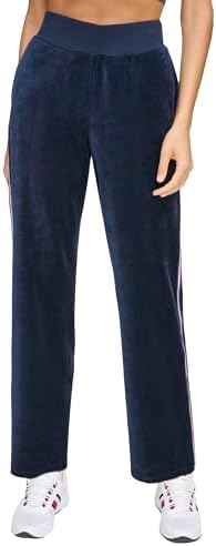 Tommy Hilfiger Women's Global Stripe Mesh Tape Ribbed Waistband Velour Straight Leg Jogger Tommy Hilfiger