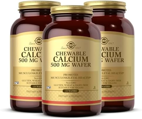 Solgar Chewable Calcium 500 mg - 120 Wafers - Promotes Musculoskeletal Health - Non-GMO, Vegan, Gluten, Wheat & Dairy Free, Kosher - 60 Servings Solgar