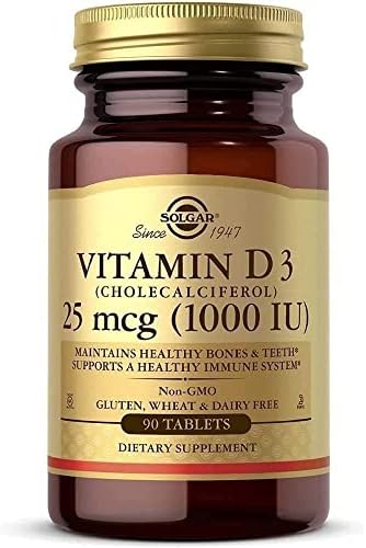 SOLGAR Vitamin D3 (Cholecalciferol) 25 mcg (1000 IU) - 90 Tablets - Non-GMO, Gluten Free, Dairy Free, Kosher - 90 Servings Solgar