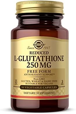 Solgar Reduced L-Glutathione 250 mg, 30 Vegetable Capsules - Antioxidant Support - Free Form Amino Acids - Non-GMO, Vegan, Gluten Free, Dairy Free, Kosher - 30 Servings Solgar