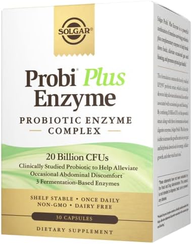 Probi Plus Enzyme комплекс 30 капсул - 20 миллиардов CFU пробиотиков и ферменты для пищеварения Solgar