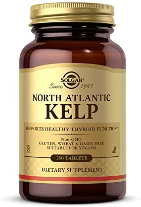 Solgar North Atlantic Kelp, 250 Tablets - Natural Source of Iodine - Supports Healthy Thyroid Function - Gluten Free, Dairy Free, Kosher - 250 Servings Solgar