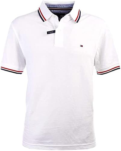 Tommy Hilfiger Men's Striped Collar Polo (Small, White) Tommy Hilfiger