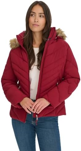 Tommy Hilfiger Women's Faux Fur Trimmed Short Puffer Tommy Hilfiger