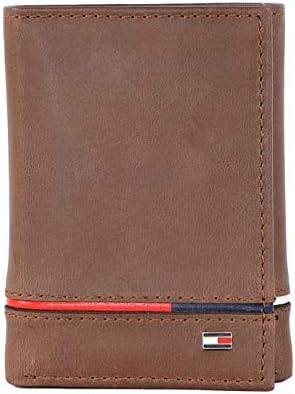 Tommy Hilfiger Men's Leather Leif RFID Trifold Wallet with Double ID, Brown Tommy Hilfiger