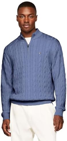 Tommy Hilfiger Men's Signature Cable Kint Quarter Zip Pullover Sweater 2024 Collection Tommy Hilfiger