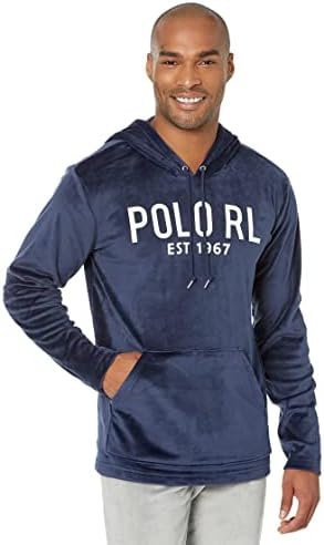 POLO RALPH LAUREN Plush Velour Long Sleeve Hoodie Cruise Navy/Nevis Logo MD Polo Ralph Lauren