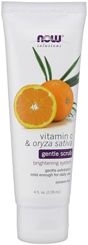 NOW Foods Solutions, Vitamin C and Oryza Sativa Gentle Scrub, Brightening System, Gentle Mild Exfoliation for Daily Use 4-Ounce NOW Foods