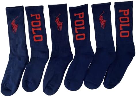 POLO RALPH LAUREN 6pk Mixed Crew Athletic Socks 6-12.5 Polo Ralph Lauren