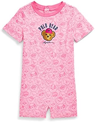 POLO RALPH LAUREN Baby Girl Polo Bear Cotton Jersey Shortall (Pink(611522)/B, 6 Months) Polo Ralph Lauren