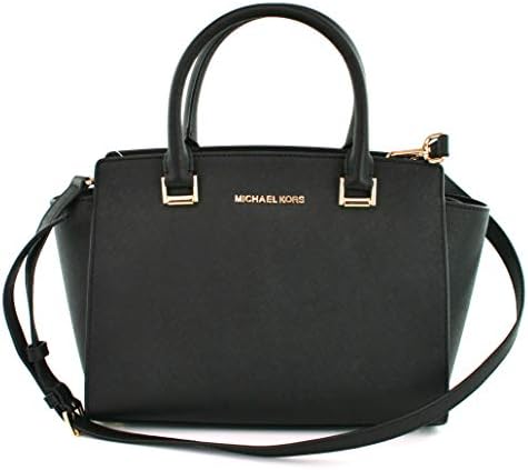 Michael Kors Selma Saffiano Leather Medium Top Zip Satchel Bag (Black) Michael Kors