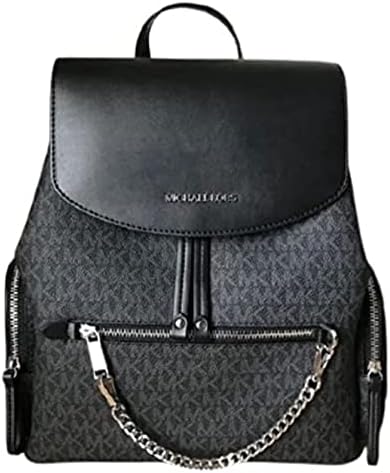 Michael Kors Jet Set Large Signature PVC Chain Backpack Flap Book Bag (Black) Michael Kors