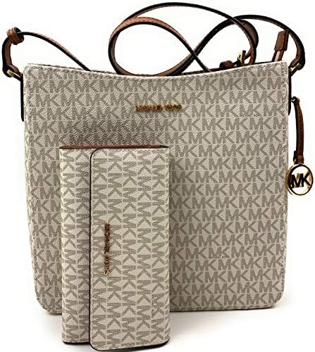 Michael Kors Jet Set Travel Large Messenger Bag Bundled With Trifold Wallet (Vanilla) Michael Kors