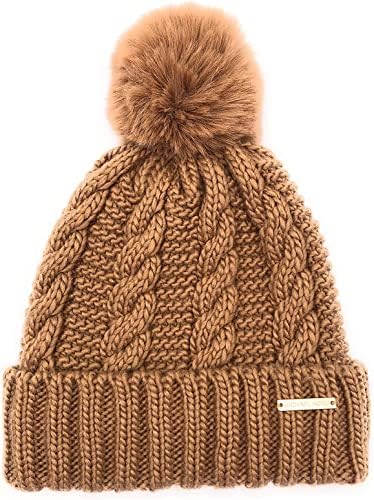 Michael Michael Kors Cable Knit Fully Lined Pom Beanie (Camel) Michael Kors