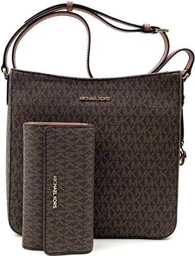 Michael Kors Jet Set Travel Large Messenger Bag Bundled With Trifold Wallet (Brown) Michael Kors