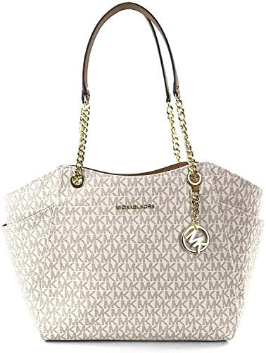 Michael Kors Jet Set Travel Large Chain Shoulder Tote (Vanilla Sig PVC), Vanilla Color., One Size Michael Kors