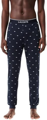 Lacoste Men's All Over Croc Print Pajama Pants, Navy Blue/White, Large Lacoste