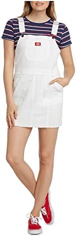 Dickies Womens White Frayed Pocketed Bib Overall Sleeveless Square Neck Mini Dress Juniors S Dickies