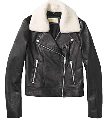 Michael Michael Kors Black Leather Jacket with Shearling Collar MICHAEL Michael Kors