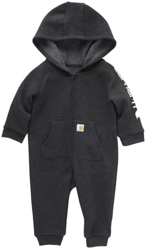 Carhartt Boys Long-Sleeve Zip-Front Hooded Coverall, Caviar Black Heather, 6 Months Carhartt