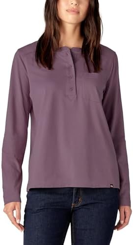 Dickies Women's Plus Size Heavyweight Henley, Dusty Purple Heather, 2XL Dickies