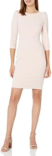 Calvin Klein Women's Round Neck Subtle Puff Short Sleeve Fitted Sheath Dress Calvin Klein