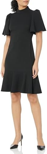 Calvin Klein Women's Ruffle Sleeves High Neck Scuba Crepe Dress Calvin Klein