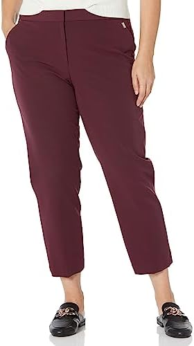 Calvin Klein Women's Plus Size Lux Stretch Straight Leg Belted 2 Button Tab Pant Calvin Klein