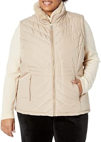 Calvin Klein Women's Plus Size Warm Fur Trim Vest Poly Everyday Outerwear Calvin Klein