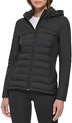 Calvin Klein Women's Lightweight Scuba Side Panels Adjustable Hood Zip Pockets Puffer Calvin Klein