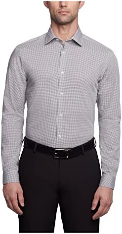 Calvin Klein Mens Dress Shirts Non Iron Slim Fit Gingham Spread Collar Grey Calvin Klein