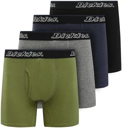 Dickies Mens Underwear Pack of 4 Boxer Briefs, Cotton Stretch Boxers for Men Dickies