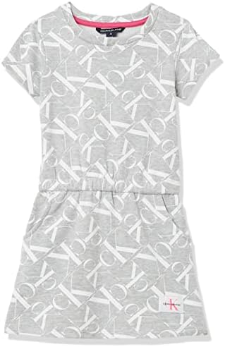 Calvin Klein Girls' Short Sleeve Cotton Logo Dress, Elastic Cinched Waist & Tagless Interior Calvin Klein