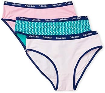 Calvin Klein Girls' 3 Pack Chrome Fashion Bikini Briefs, (Pale Pink (37D37028-99) / Pink/Green, Small) Calvin Klein