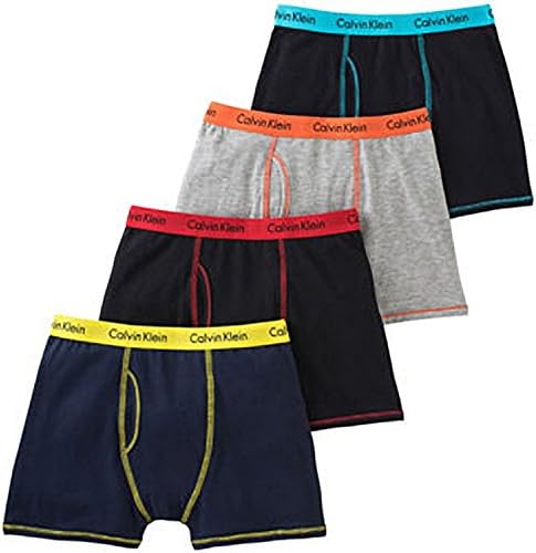 Calvin Klein Cotton Stretch Boys' Boxer Briefs (4 Pack) (Medium / 8-10, Navy/Black/Grey) Calvin Klein