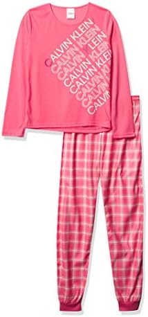 Calvin Klein Girls' Sleepwear Long Sleeve Tee and Jogger Plaid Pajama Set Calvin Klein