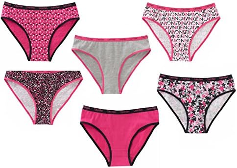 Calvin Klein Girls Graphic Bikini Panty Underwear Comfort stretch- 6 Pack (Small, Assorted Print/Solid) Calvin Klein