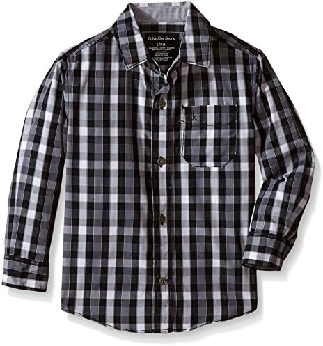 Calvin Klein Boys' Dusk Plaid Long Sleeve Shirt With Chest Logo Calvin Klein