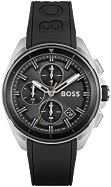 BOSS Volane Men's Chronograph Stainless Steel and Silicone Strap Watch, Color:Black (Model: 1513953) BOSS