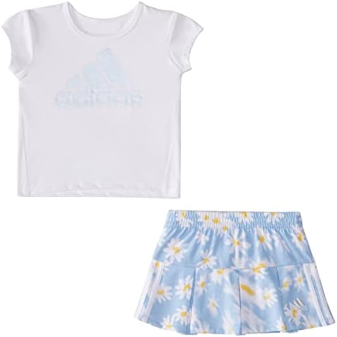 adidas Baby Girls' Short Sleeve Tee & All Over Print French Terry Pleated Skort Set Adidas