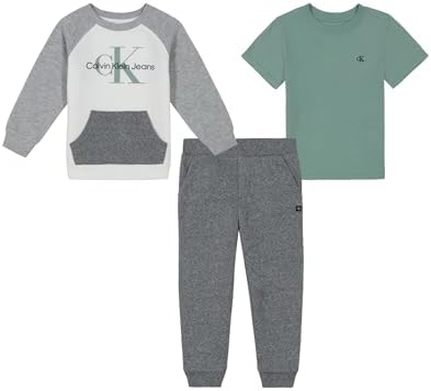 Calvin Klein baby-boys 3pc Fleece Crew/Tee Pant Set Calvin Klein