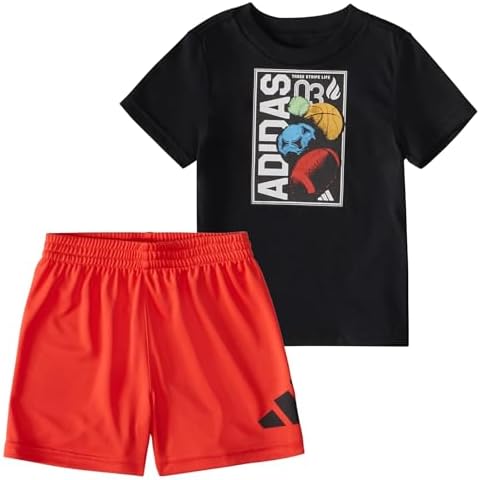 adidas baby-boys Short Sleeve T-shirt and Poly Shorts 2-piece Set Adidas