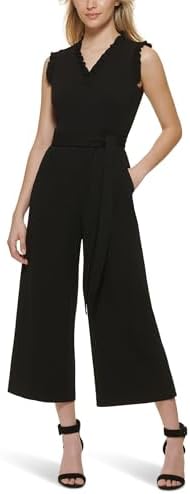 Calvin Klein womens V-neck Jumpsuit With Ruffle Trim Calvin Klein