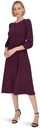 Calvin Klein Women's Scuba Crepe 3/4 Puff Sleeve Midi Calvin Klein