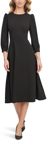 Calvin Klein Women's Scuba Crepe 3/4 Puff Sleeve Midi Calvin Klein