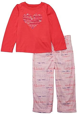 Calvin Klein Little Girls' 2 Piece Heart Pajama Set Pink Calvin Klein