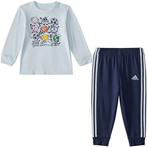 adidas baby-boys Long Sleeve Cotton Tee Joggers Set Adidas