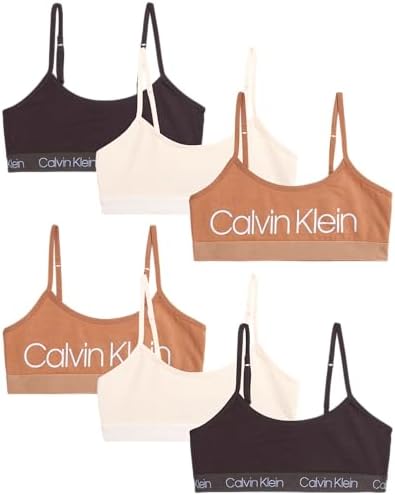 Calvin Klein Girls' Training Bra - 6 Pack Stretch Cotton Cami Bralette - Bra for Girls, Adjustable Straps (S-XL) Calvin Klein